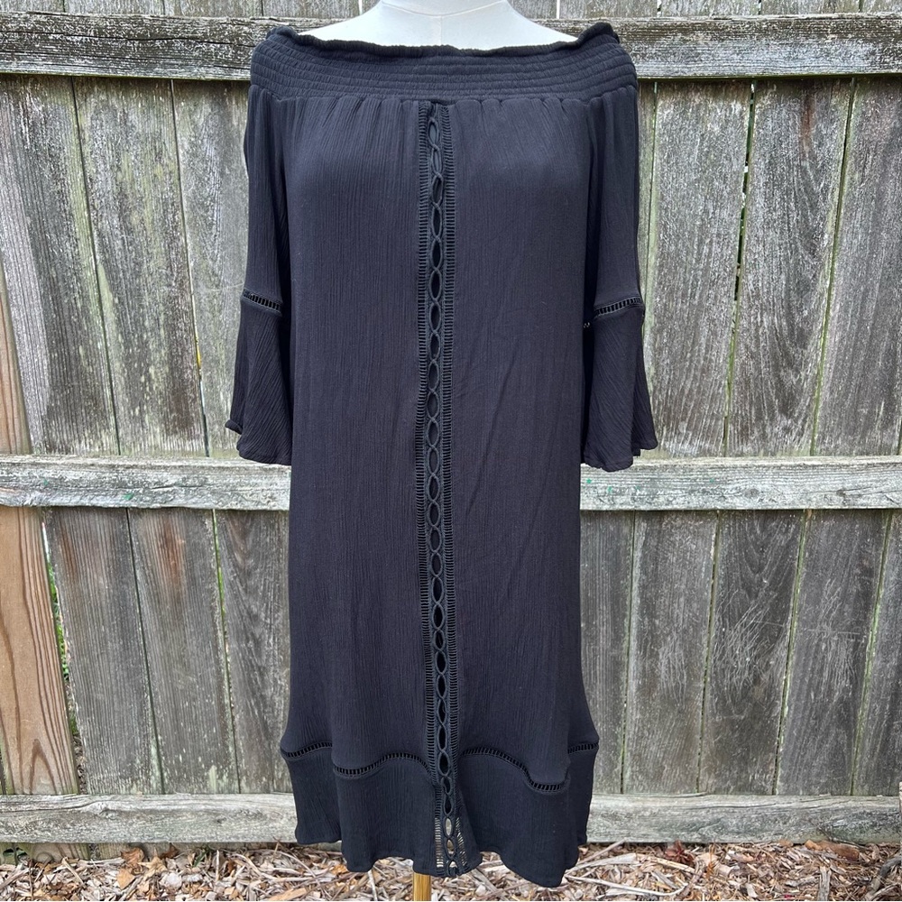 Black Off the Shoulder Peasant Dress